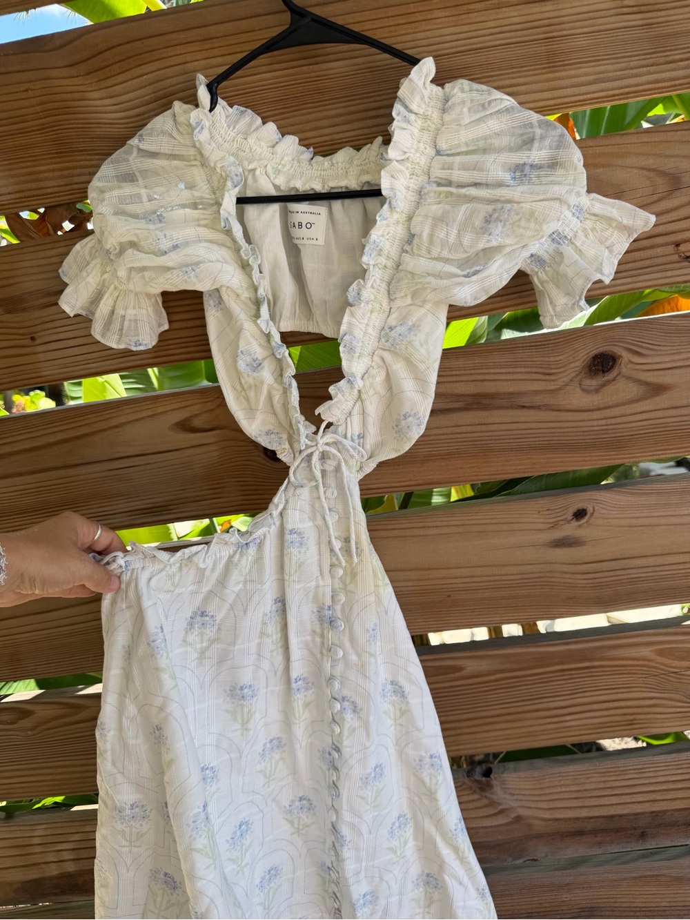 Sabo White Floral Ruffle Tie-Front Dress